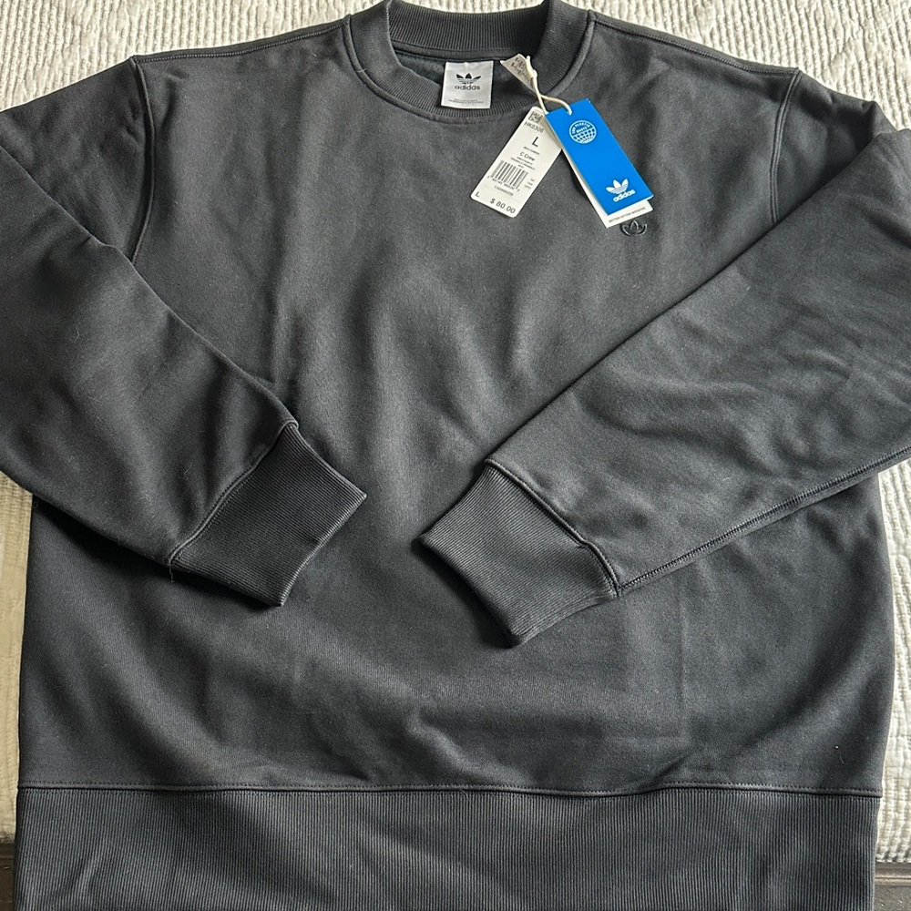 Adidas Black Crewneck Sweater with Ribbed Cuffs